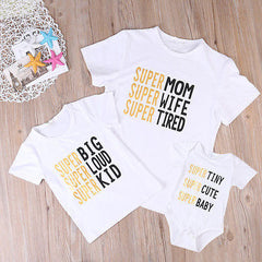Letter Parent-child T-shirt For A Family Of Three And Four Parent-child Clothes Short Sleeve Large Size Women's Clothing For Fat Moms