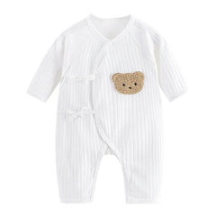 Boys Girls One Piece Outfit 100% Cotton Newborn Baby Long Sleeve Romper Infant Solid Knitting Thin Jumpsuit For Seasons White