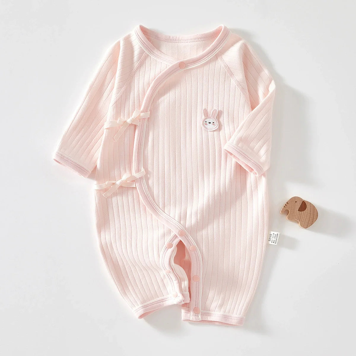 Boys Girls One Piece Outfit 100% Cotton Newborn Baby Long Sleeve Romper Infant Solid Knitting Thin Jumpsuit For Seasons Pink Rabbit