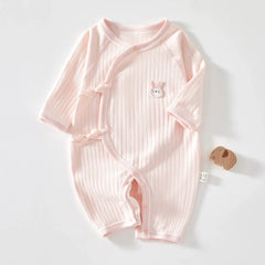 Boys Girls One Piece Outfit 100% Cotton Newborn Baby Long Sleeve Romper Infant Solid Knitting Thin Jumpsuit For Seasons Pink Rabbit