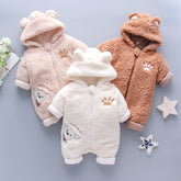 Lamb hair cartoon bear embroidered baby jumpsuit winter new girl baby long sleeved crawling suit thickened girl