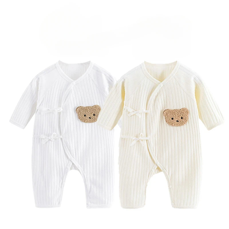 Boys Girls One Piece Outfit 100% Cotton Newborn Baby Long Sleeve Romper Infant Solid Knitting Thin Jumpsuit For Seasons 2Pcs Set