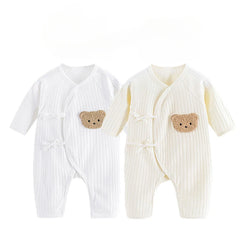 Boys Girls One Piece Outfit 100% Cotton Newborn Baby Long Sleeve Romper Infant Solid Knitting Thin Jumpsuit For Seasons 2Pcs Set