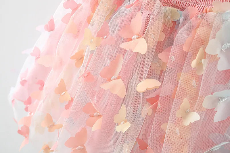 Girls' New Summer Dress With Large Butterfly Wings On The Back Drawstring Waist Mesh Colorful Butterfly Princess Dress