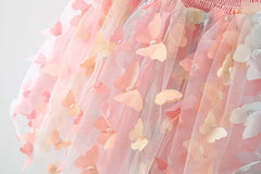 Girls' New Summer Dress With Large Butterfly Wings On The Back Drawstring Waist Mesh Colorful Butterfly Princess Dress