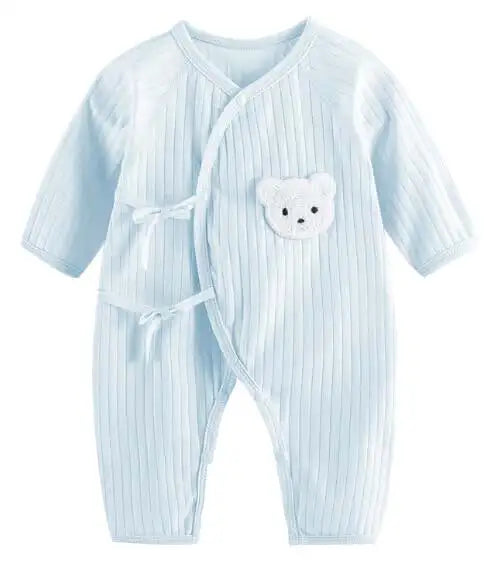 Boys Girls One Piece Outfit 100% Cotton Newborn Baby Long Sleeve Romper Infant Solid Knitting Thin Jumpsuit For Seasons Blue