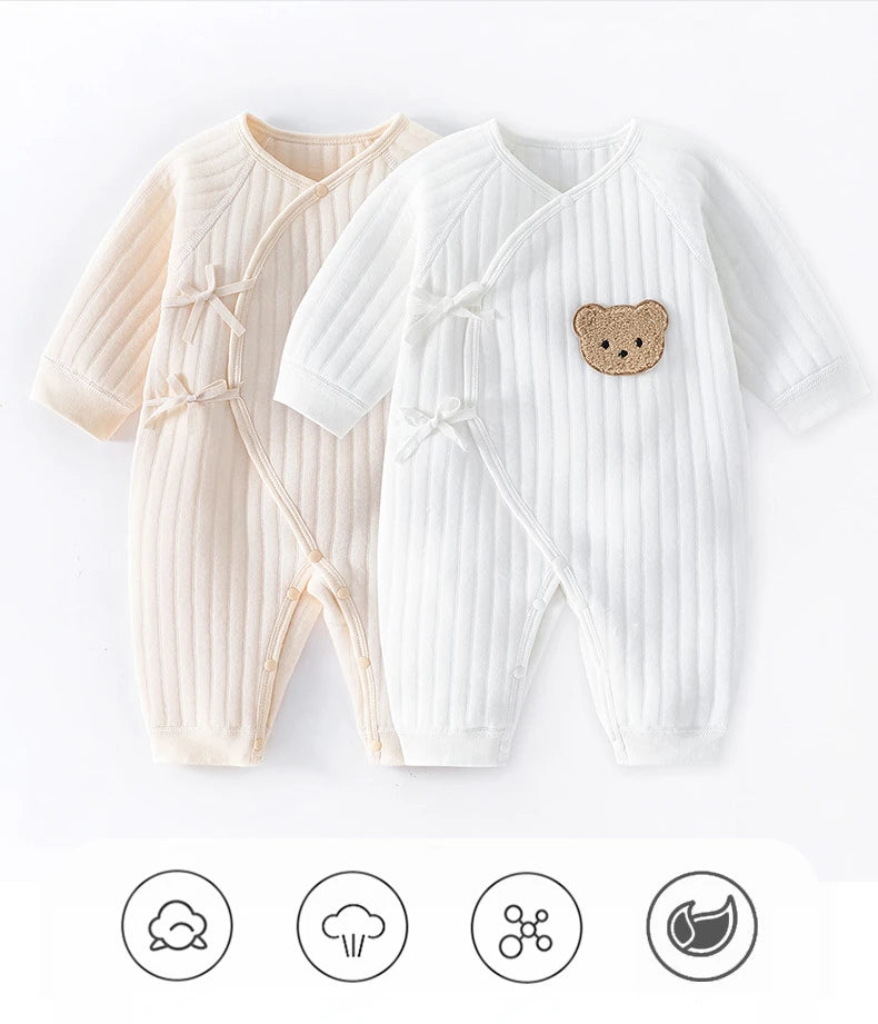 Boys Girls One Piece Outfit 100% Cotton Newborn Baby Long Sleeve Romper Infant Solid Knitting Thin Jumpsuit For Seasons