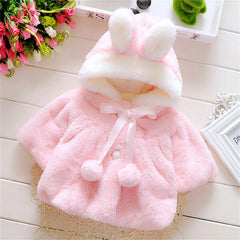 Children's clothing children's new cape girls autumn and winter wool sweater shawl baby ear fleece jacket cape Pink