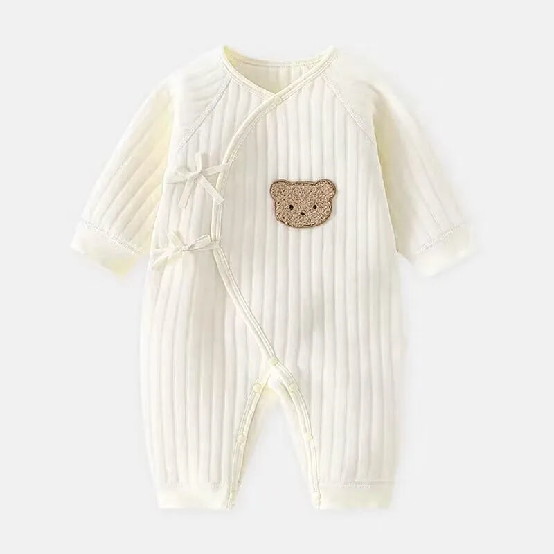 Boys Girls Bodysuit Newborn Winter Onesie Clothes Cotton Toddler Home Wear 0-6M Thickened Spring and Autumn Clothing Khaki