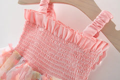 Girls' New Summer Dress With Large Butterfly Wings On The Back Drawstring Waist Mesh Colorful Butterfly Princess Dress