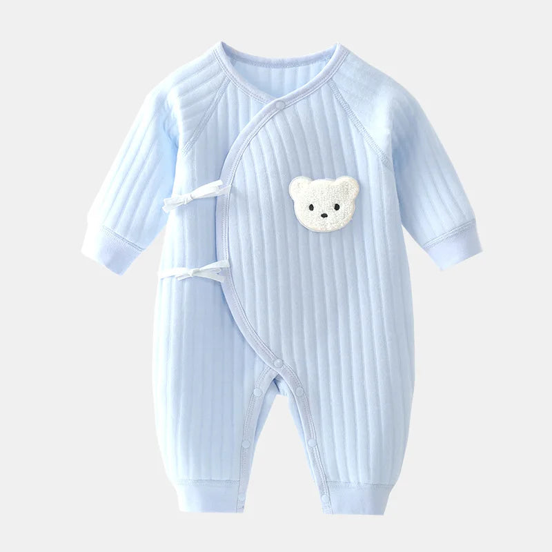 Boys Girls Bodysuit Newborn Winter Onesie Clothes Cotton Toddler Home Wear 0-6M Thickened Spring and Autumn Clothing Blue