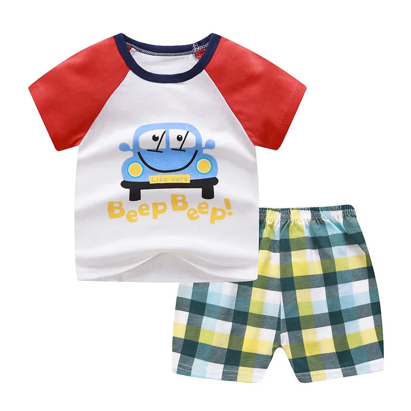 Winnie Pooh Cute Children Tracksuit Summer Clothing Cartoon Fashion Baby Boys Short Sleeved Suit T-shirt + Shorts 2piece Set P55