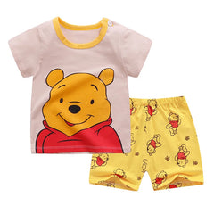 Winnie Pooh Cute Children Tracksuit Summer Clothing Cartoon Fashion Baby Boys Short Sleeved Suit T-shirt + Shorts 2piece Set P25
