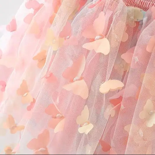 Girls' New Summer Dress With Large Butterfly Wings On The Back Drawstring Waist Mesh Colorful Butterfly Princess Dress