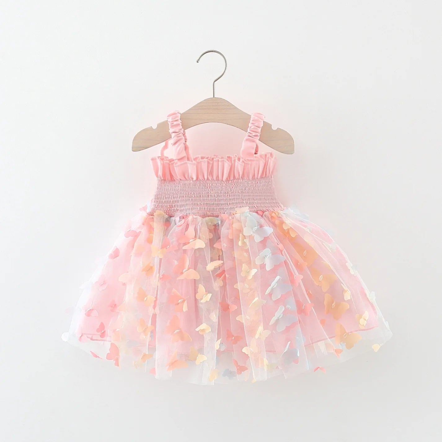 Girls' New Summer Dress With Large Butterfly Wings On The Back Drawstring Waist Mesh Colorful Butterfly Princess Dress