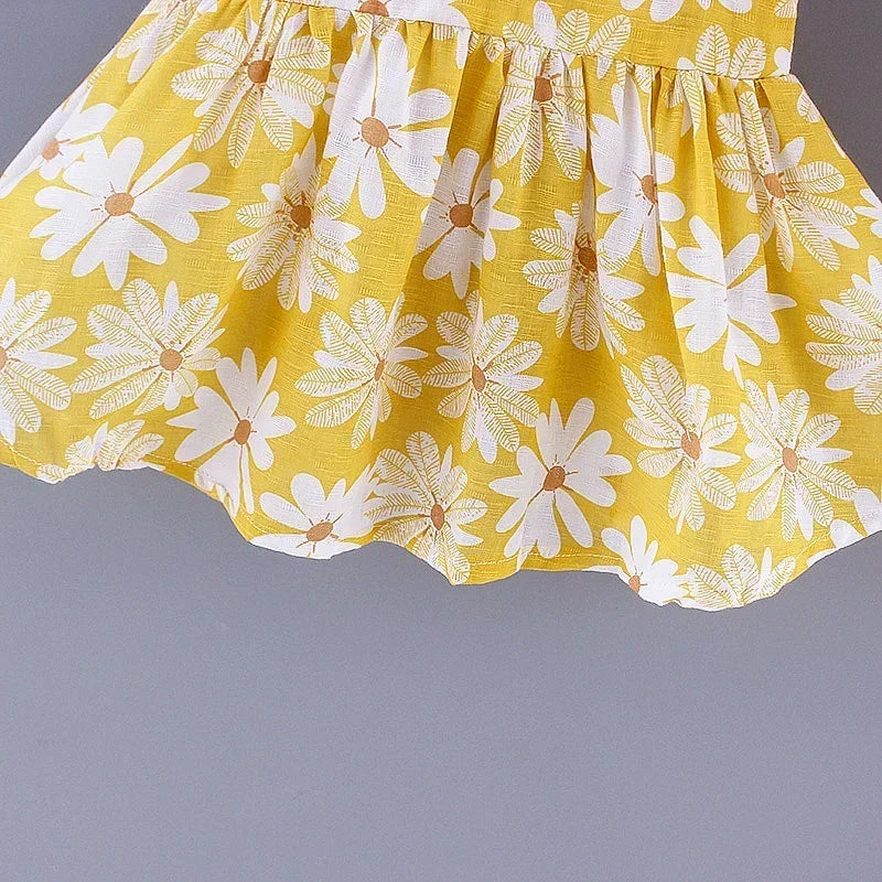 (Girls 0-3 Years Old) Summer New Girls Dress Floral Print Little Fresh Everyday Sweet Princess Dress with Bow