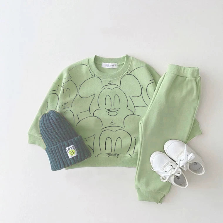 New Designer Cartoon Clothing Tracksuit Baby Boy Summer Printed Clothes T-shirt+shorts Baby Girl Casual Solid Color Sets green