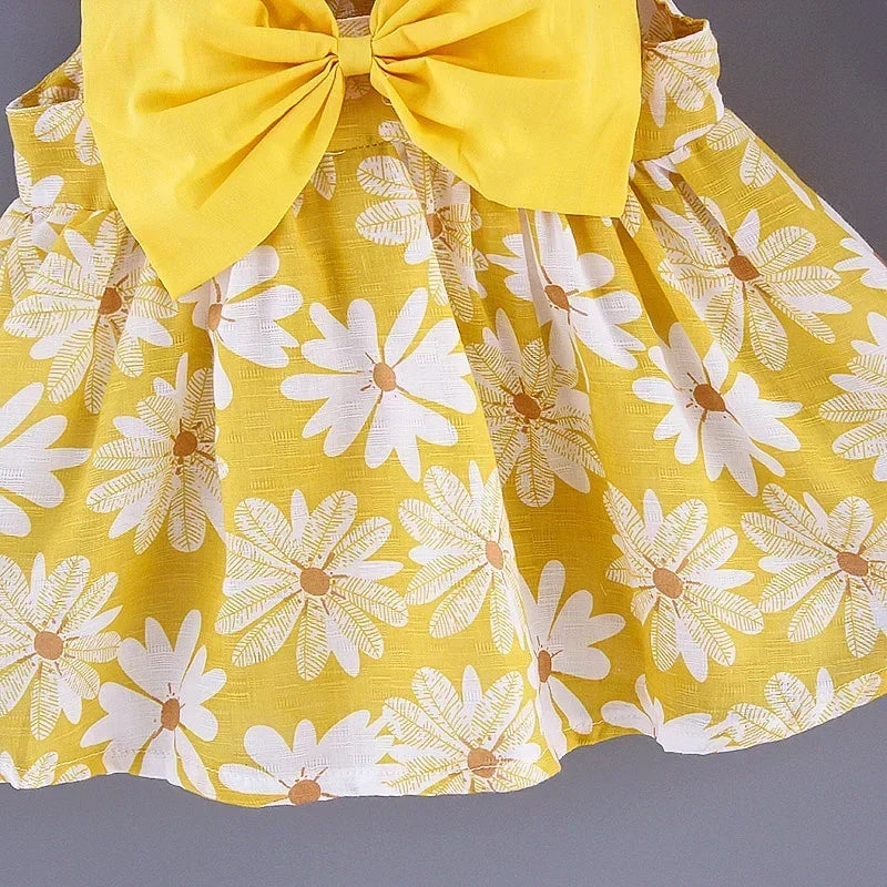 (Girls 0-3 Years Old) Summer New Girls Dress Floral Print Little Fresh Everyday Sweet Princess Dress with Bow