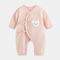 Boys Girls One Piece Outfit 100% Cotton Newborn Baby Long Sleeve Romper Infant Solid Knitting Thin Jumpsuit For Seasons Pink Bear