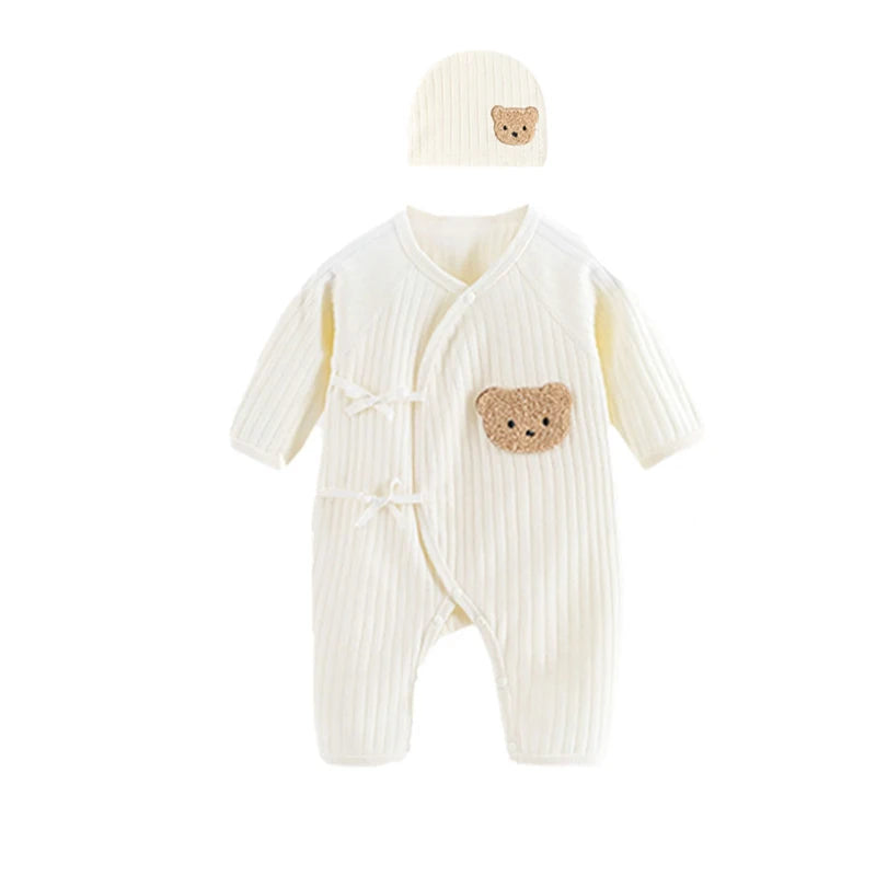 Boys Girls One Piece Outfit 100% Cotton Newborn Baby Long Sleeve Romper Infant Solid Knitting Thin Jumpsuit For Seasons Set B