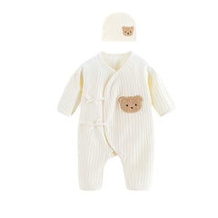 Boys Girls One Piece Outfit 100% Cotton Newborn Baby Long Sleeve Romper Infant Solid Knitting Thin Jumpsuit For Seasons Set B