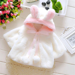 Children's clothing children's new cape girls autumn and winter wool sweater shawl baby ear fleece jacket cape WHITE