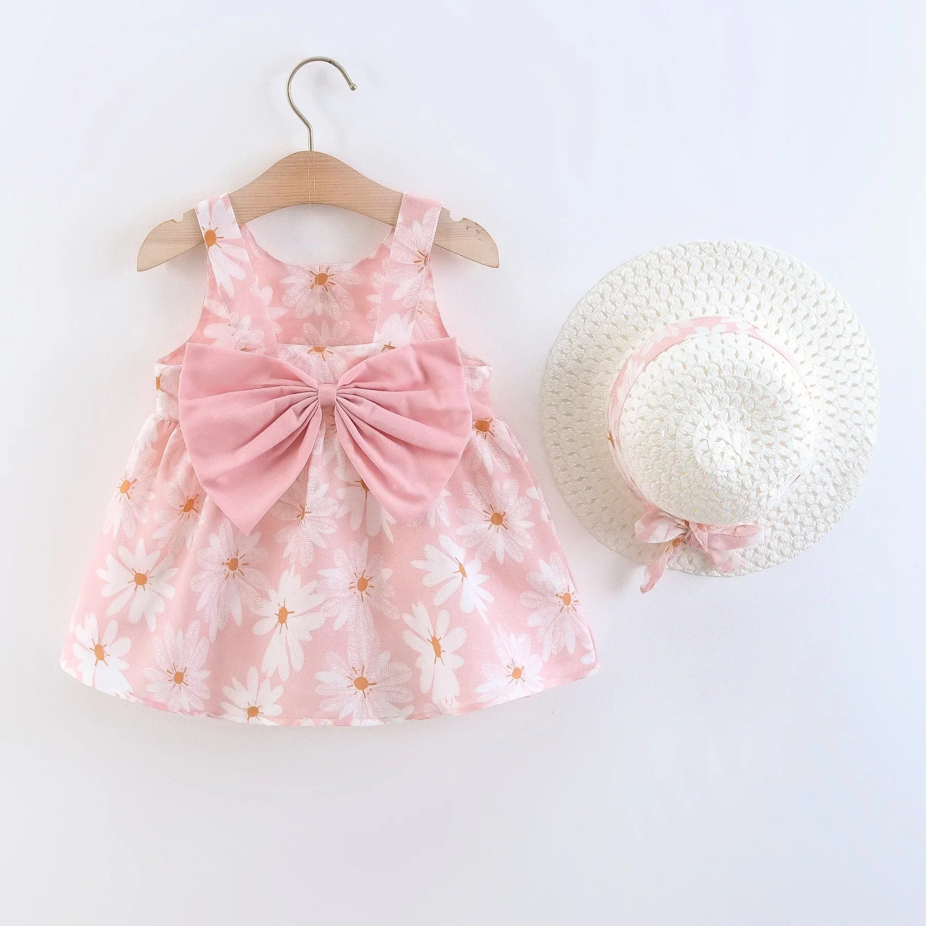 (Girls 0-3 Years Old) Summer New Girls Dress Floral Print Little Fresh Everyday Sweet Princess Dress with Bow Pink