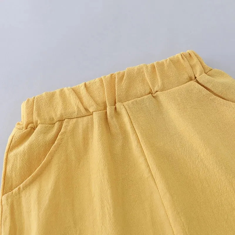 2PCS Children's Summer 100% Cotton Random Full Print Triangle Pattern Short Sleeved Stand up Collar Shirt and Shorts Set