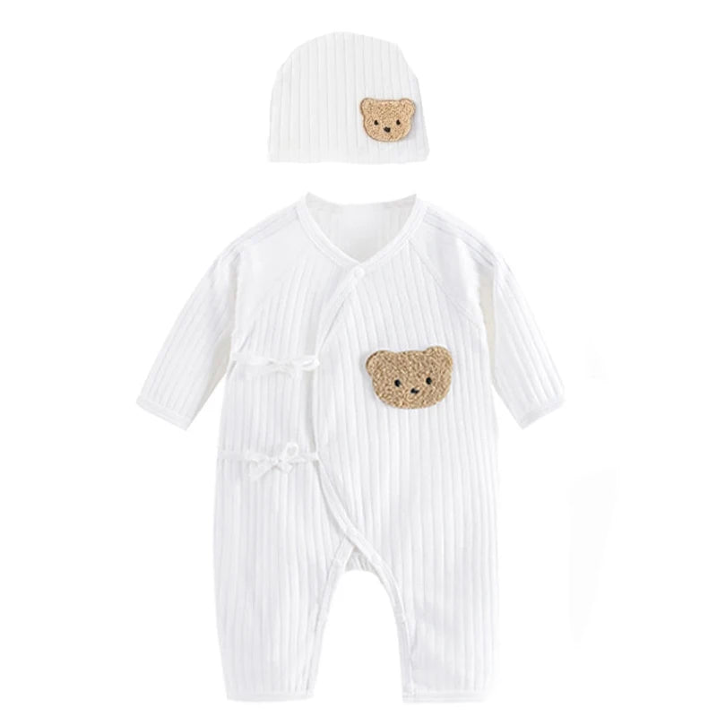Boys Girls One Piece Outfit 100% Cotton Newborn Baby Long Sleeve Romper Infant Solid Knitting Thin Jumpsuit For Seasons Set C