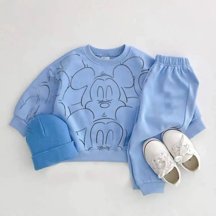 New Designer Cartoon Clothing Tracksuit Baby Boy Summer Printed Clothes T-shirt+shorts Baby Girl Casual Solid Color Sets blue