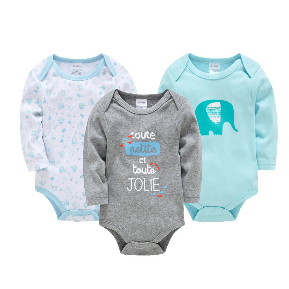 Kavkas Baby Boys Girls Bodysuit 3 PCS Long Sleeve 100% Cotton Baby Clothes 0-12 Months Newborn Body Bebe Jumpsuit Clothing HY2067