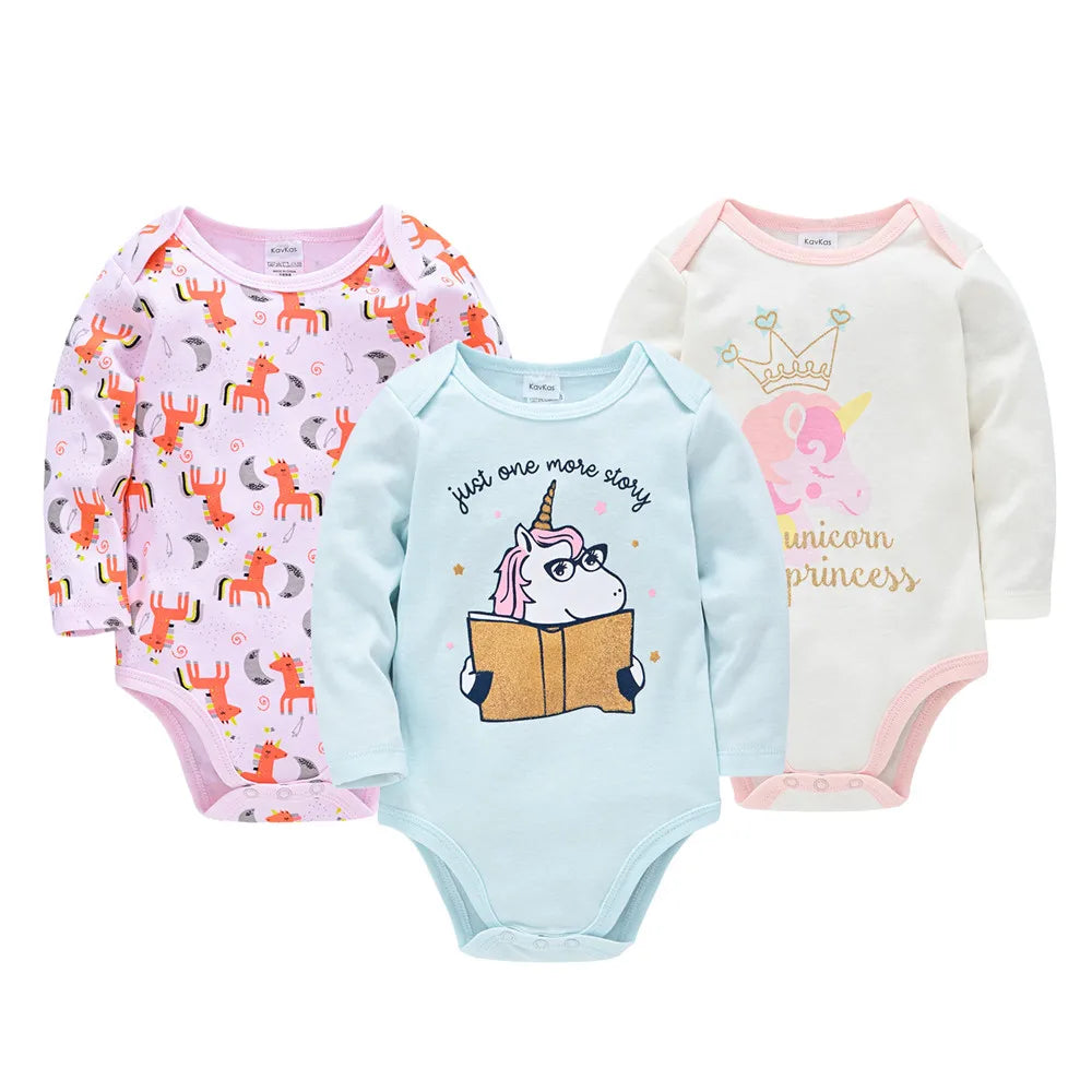 Kavkas Baby Boys Girls Bodysuit 3 PCS Long Sleeve 100% Cotton Baby Clothes 0-12 Months Newborn Body Bebe Jumpsuit Clothing HY2520