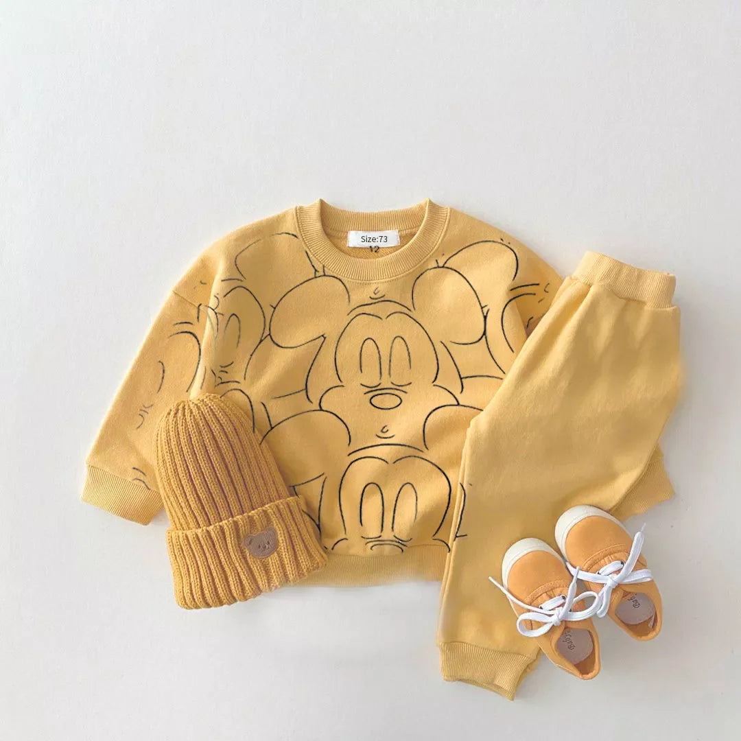 New Designer Cartoon Clothing Tracksuit Baby Boy Summer Printed Clothes T-shirt+shorts Baby Girl Casual Solid Color Sets yellow